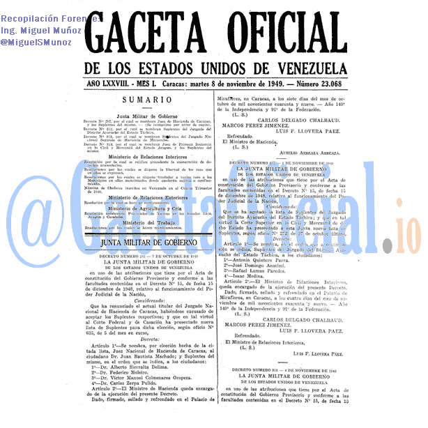 Gaceta Oficial 23068 del 8 Noviembre 1949