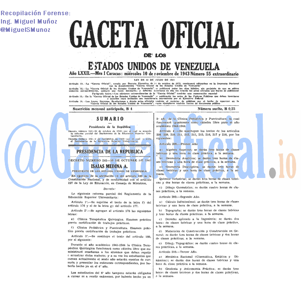 Gaceta Oficial 55 del 10 Noviembre 1943