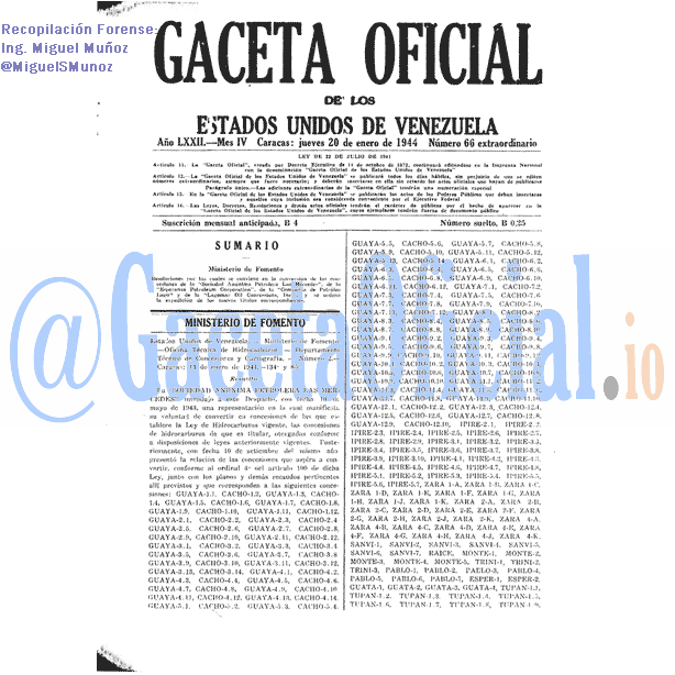 Gaceta Oficial 66 del 20 Enero 1944