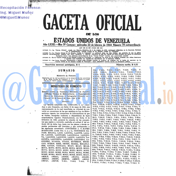 Gaceta Oficial 70 del 23 Febrero 1944