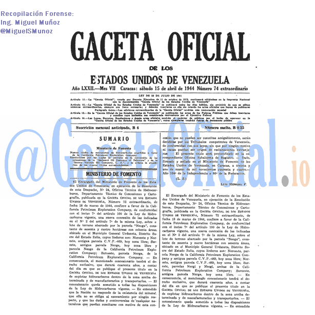 Gaceta Oficial 74 del 15 Abril 1944