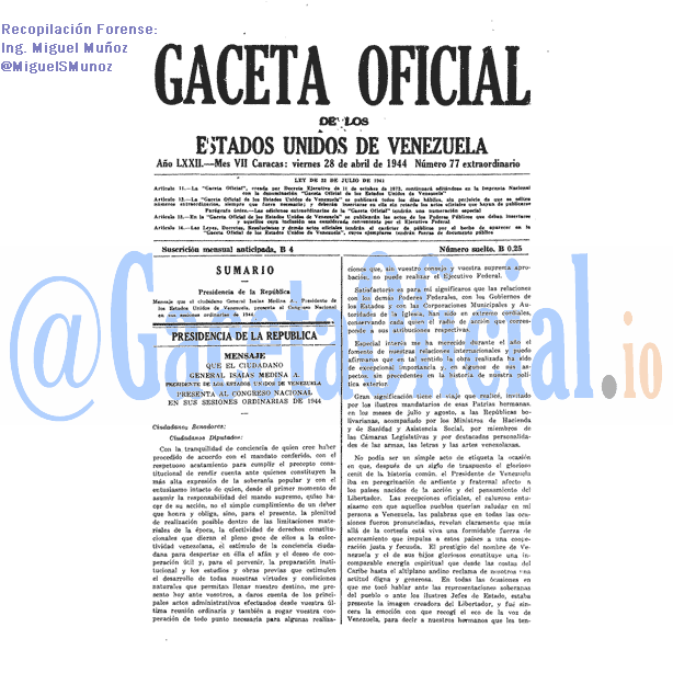 Gaceta Oficial 77 del 28 Abril 1944