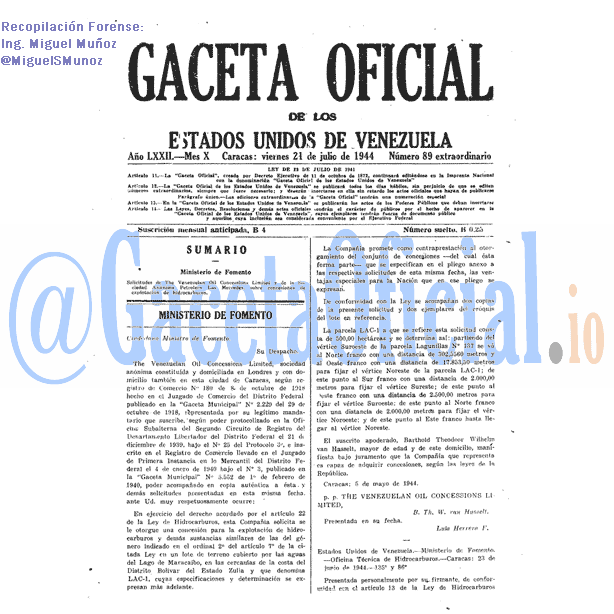 Gaceta Oficial 89 del 21 Julio 1944