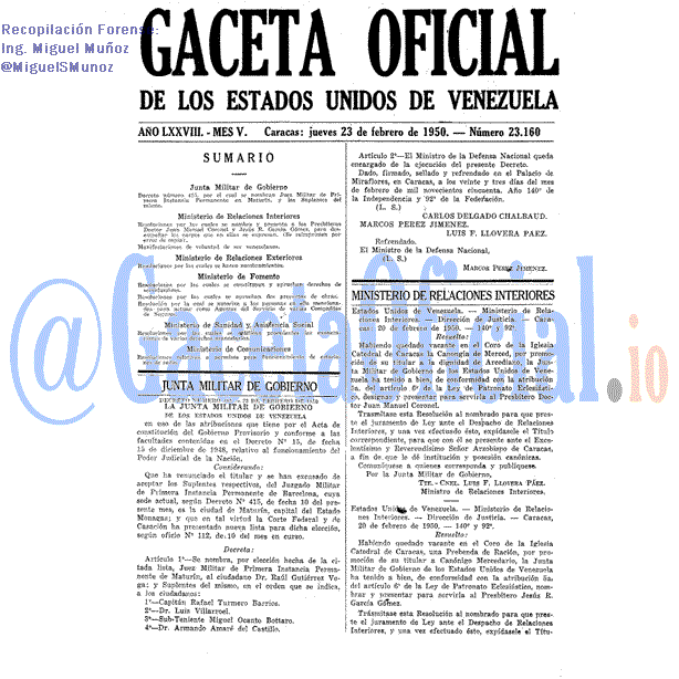 Gaceta Oficial 23160 del 23 Febrero 1950