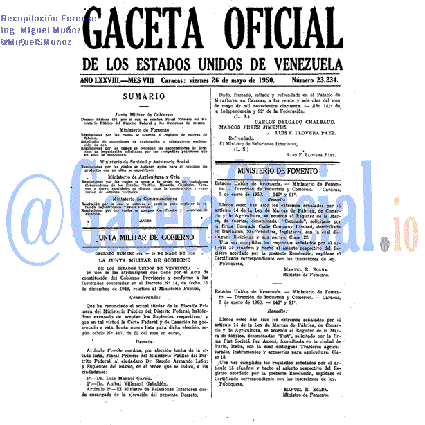 Gaceta Oficial 23234 del 26 Mayo 1950