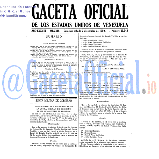 Gaceta Oficial 23348 del 7 Octubre 1950