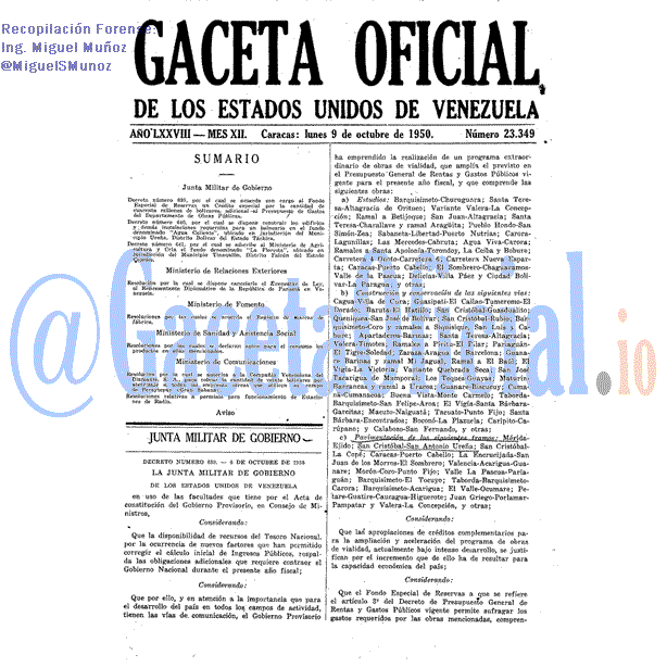 Gaceta Oficial 23349 del 9 Octubre 1950