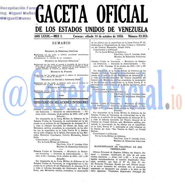Gaceta Oficial 23353 del 14 Octubre 1950