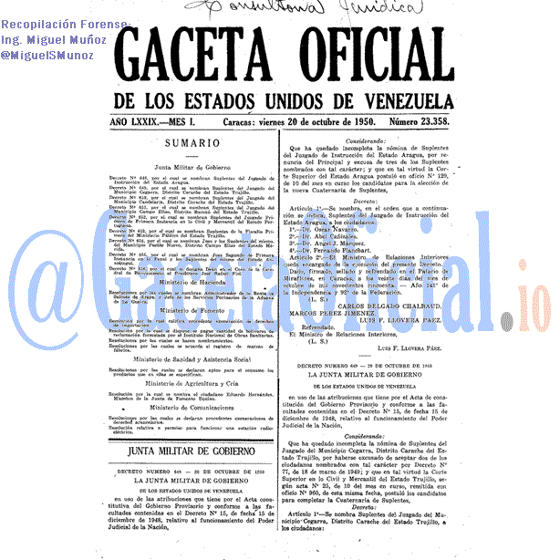 Gaceta Oficial 23358 del 20 Octubre 1950