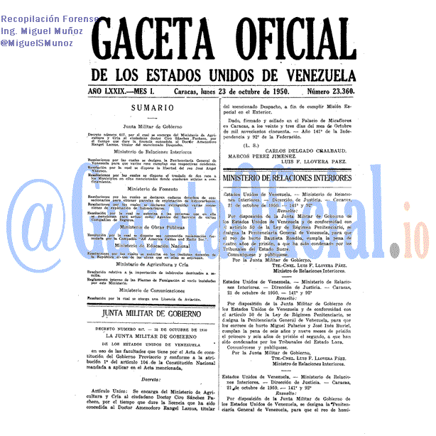 Gaceta Oficial 23360 del 23 Octubre 1950