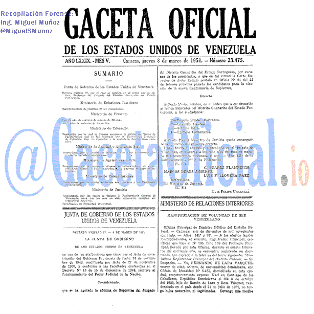 Gaceta Oficial 23475 del 8 Marzo 1951