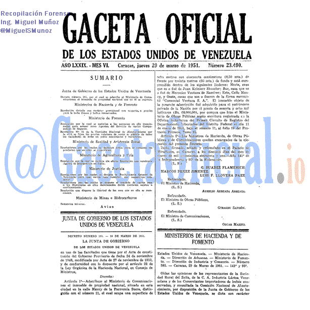 Gaceta Oficial 23490 del 29 Marzo 1951