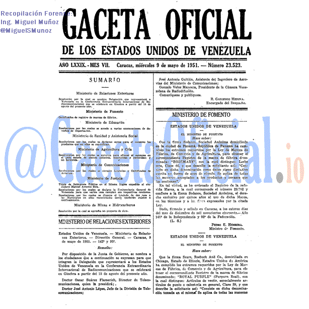 Gaceta Oficial 23523 del 9 Mayo 1951