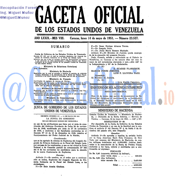 Gaceta Oficial 23527 del 14 Mayo 1951
