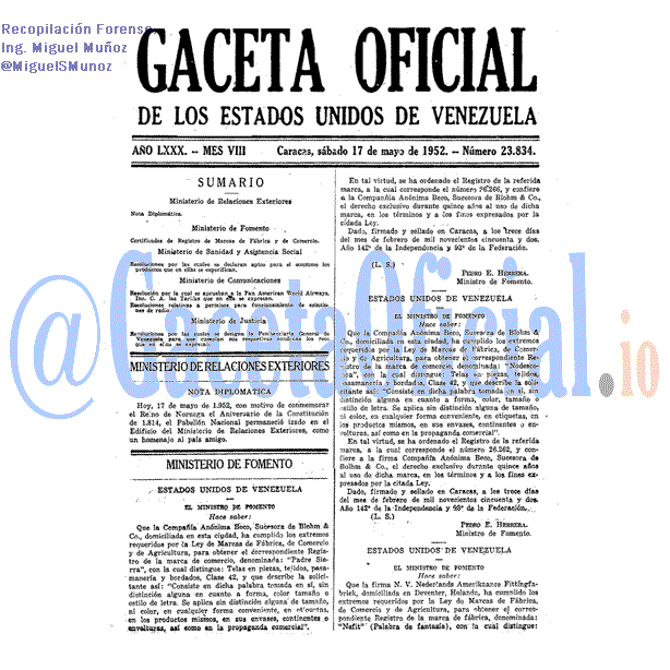 Gaceta Oficial 23834 del 17 Mayo 1952
