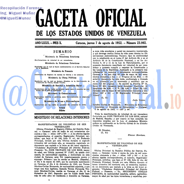Gaceta Oficial 23902 del 7 Agosto 1952