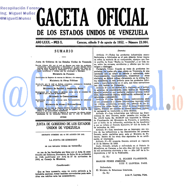 Gaceta Oficial 23904 del 9 Agosto 1952
