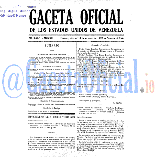 Gaceta Oficial 23957 del 10 Octubre 1952