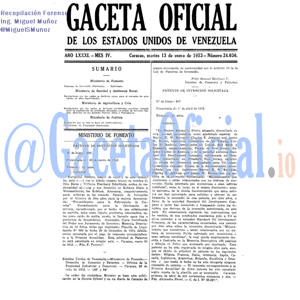 Gaceta Oficial 24036 del 13 Enero 1953