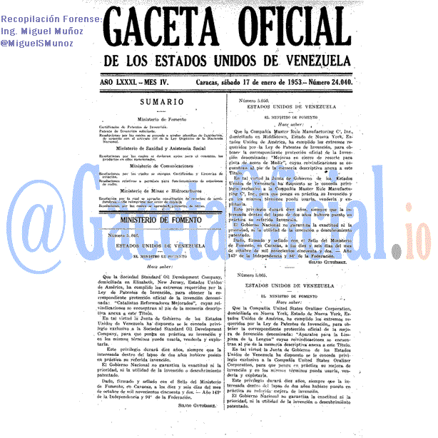 Gaceta Oficial 24040 del 17 Enero 1953