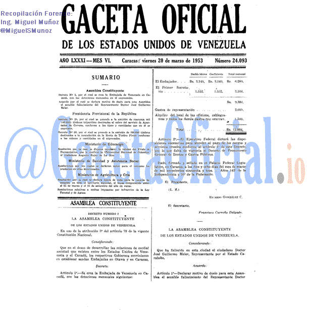Gaceta Oficial 24093 del 20 Marzo 1953