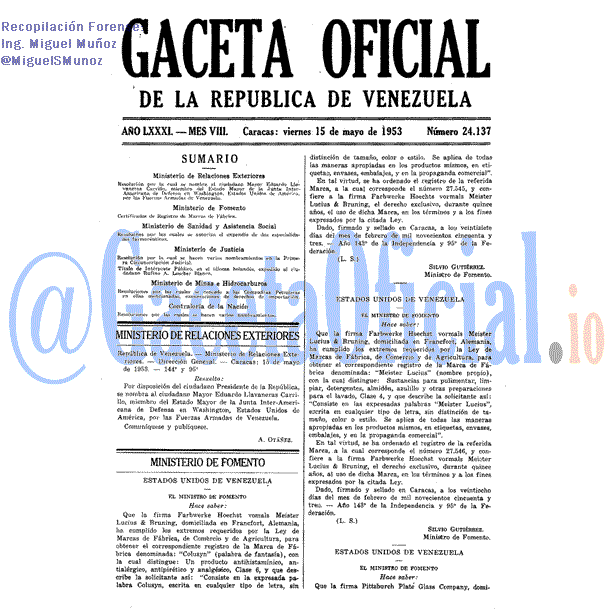 Gaceta Oficial 24137 del 15 Mayo 1953