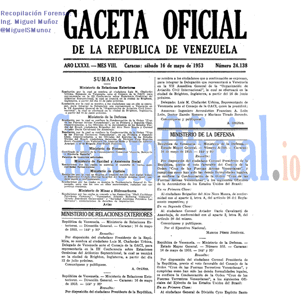 Gaceta Oficial 24138 del 16 Mayo 1953