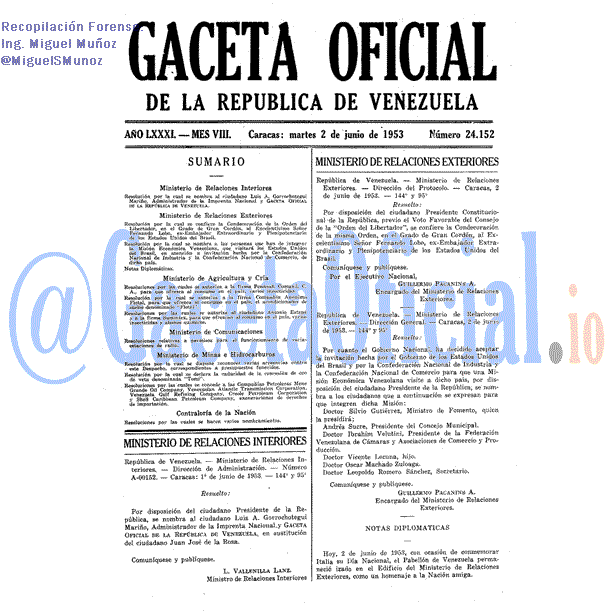 Gaceta Oficial 24152 del 2 Junio 1953