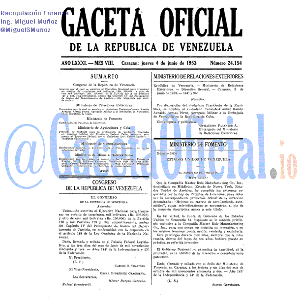 Gaceta Oficial 24154 del 4 Junio 1953