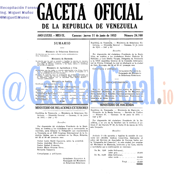 Gaceta Oficial 24160 del 11 Junio 1953