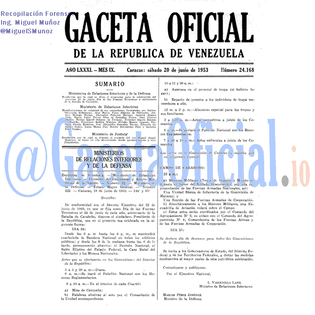 Gaceta Oficial 24168 del 20 Junio 1953