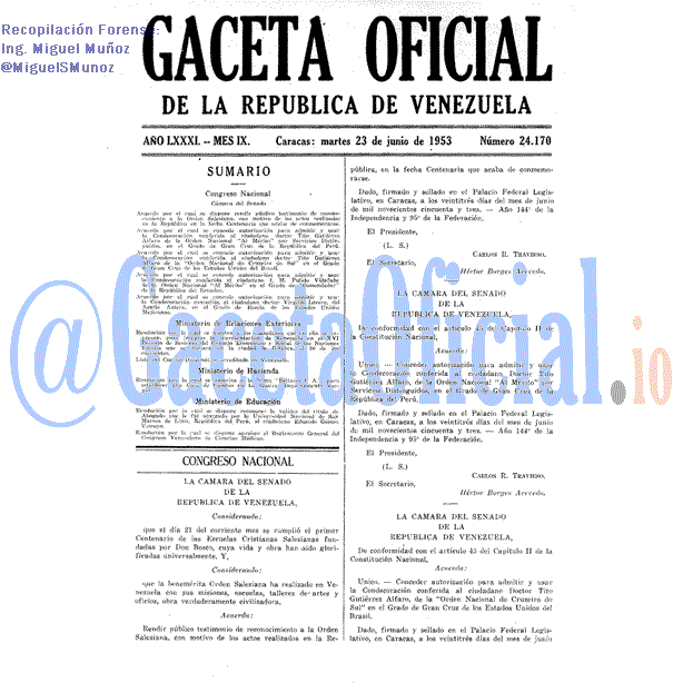 Gaceta Oficial 24170 del 23 Junio 1953