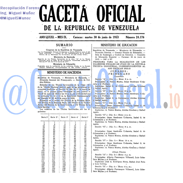 Gaceta Oficial 24176 del 30 Junio 1953