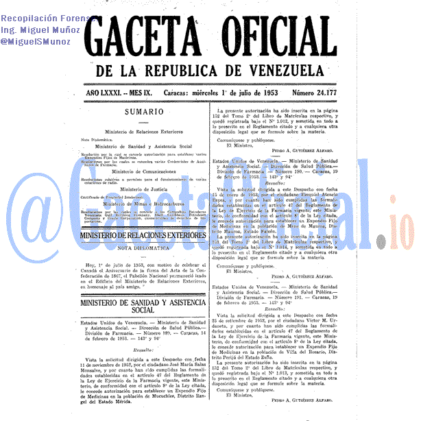 Gaceta Oficial 24177 del 1 Julio 1953