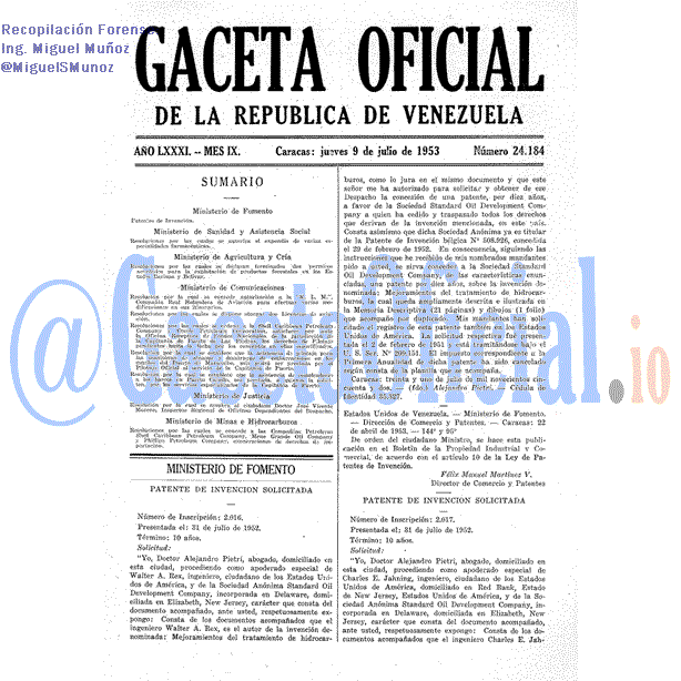 Gaceta Oficial 24184 del 9 Julio 1953