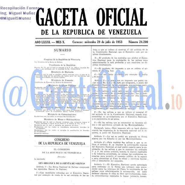 Gaceta Oficial 24200 del 29 Julio 1953