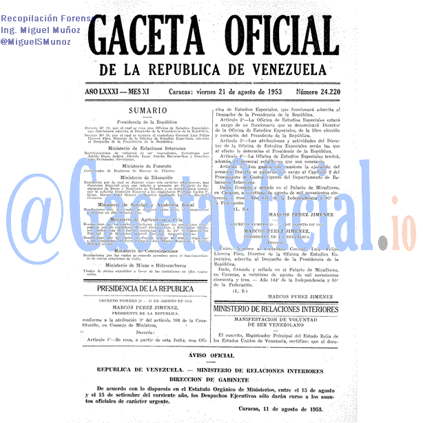 Gaceta Oficial 24220 del 21 Agosto 1953