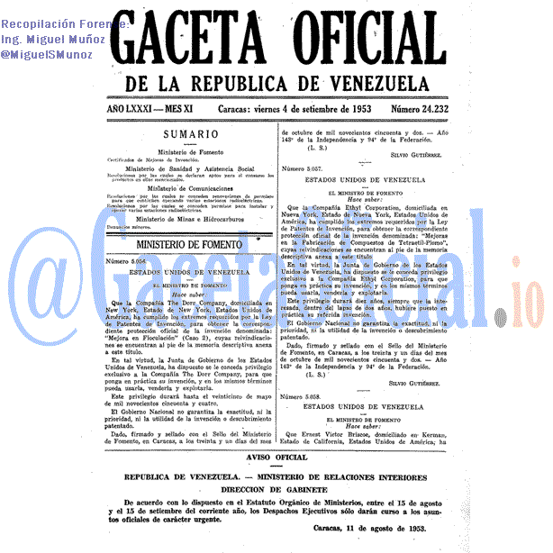 Gaceta Oficial 24232 del 4 Septiembre 1953