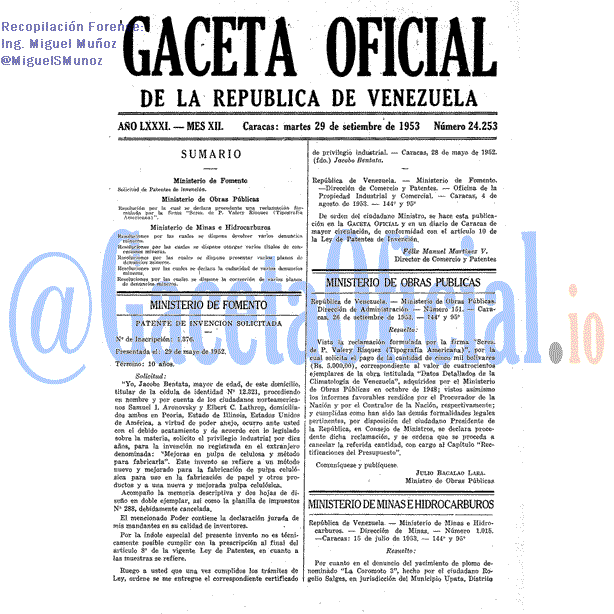 Gaceta Oficial 24253 del 29 Septiembre 1953