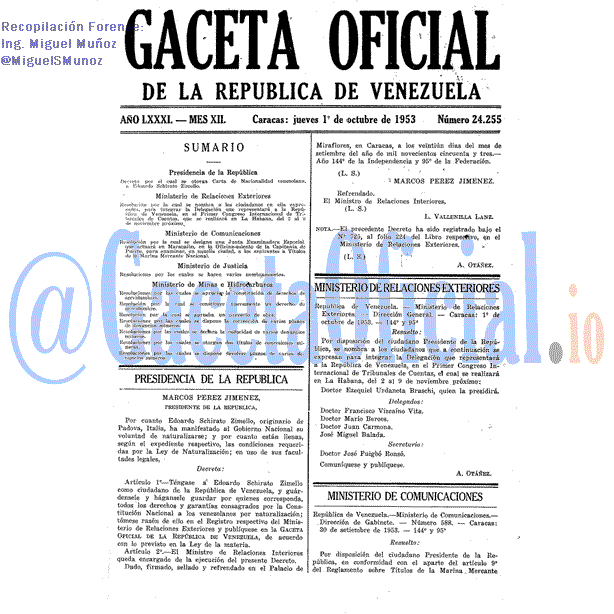 Gaceta Oficial 24255 del 1 Octubre 1953