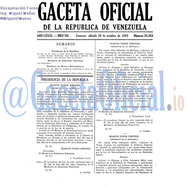 Gaceta Oficial 24263 del 10 Octubre 1953