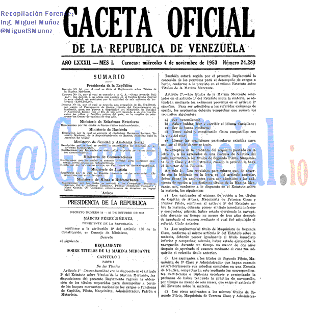 Gaceta Oficial 24283 del 4 Noviembre 1953