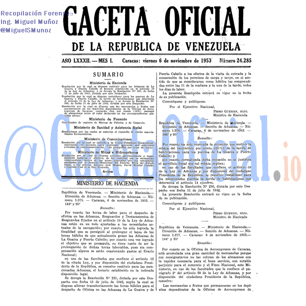 Gaceta Oficial 24285 del 6 Noviembre 1953