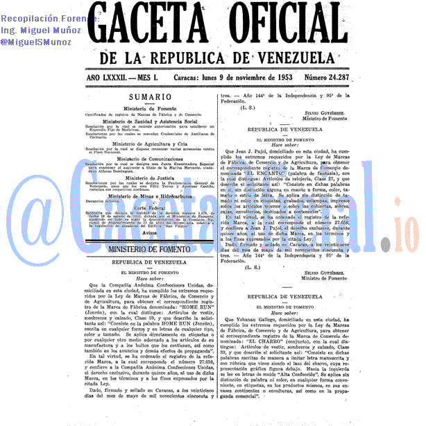 Gaceta Oficial 24287 del 9 Noviembre 1953