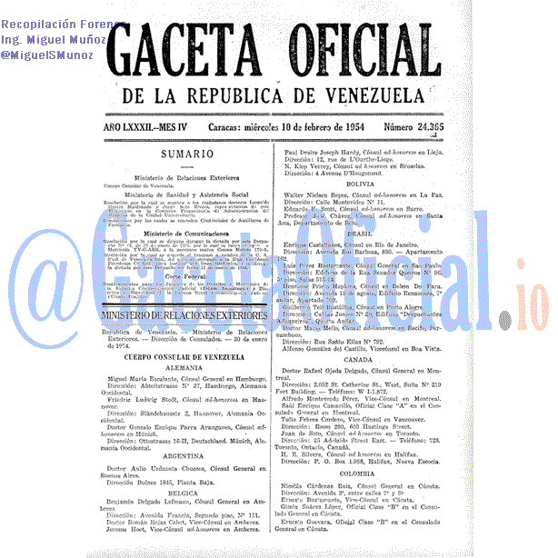 Gaceta Oficial 24365 del 10 Febrero 1954
