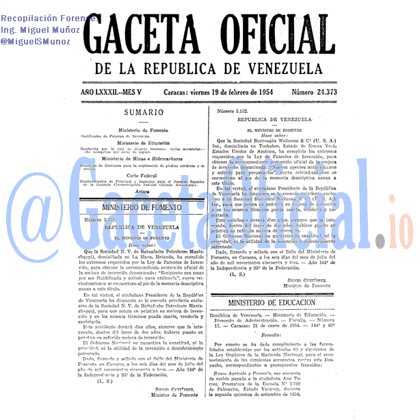 Gaceta Oficial 24373 del 19 Febrero 1954