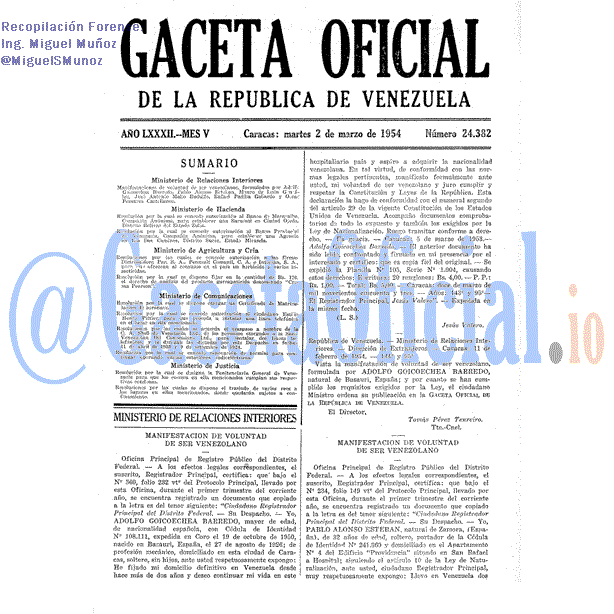 Gaceta Oficial 24382 del 2 Marzo 1954
