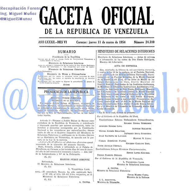 Gaceta Oficial 24390 del 11 Marzo 1954