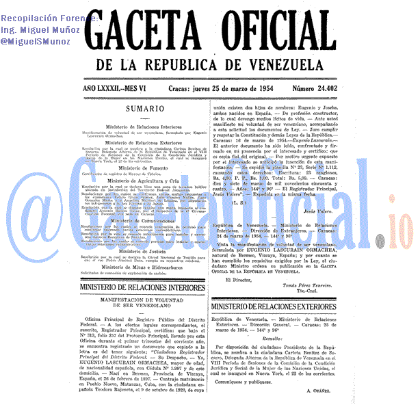 Gaceta Oficial 24402 del 25 Marzo 1954