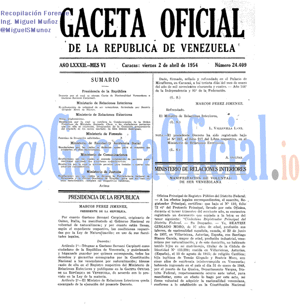 Gaceta Oficial 24409 del 2 Abril 1954